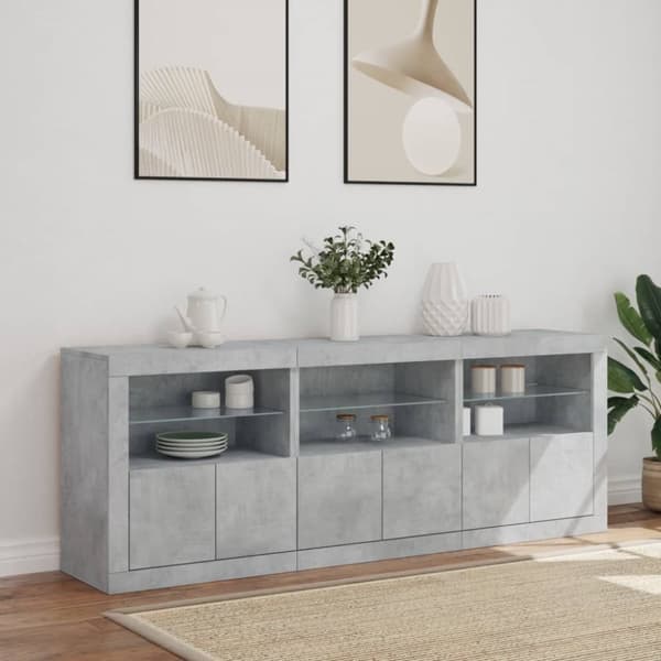 skænk med LED-lys 181,5x37x67 cm betongrå