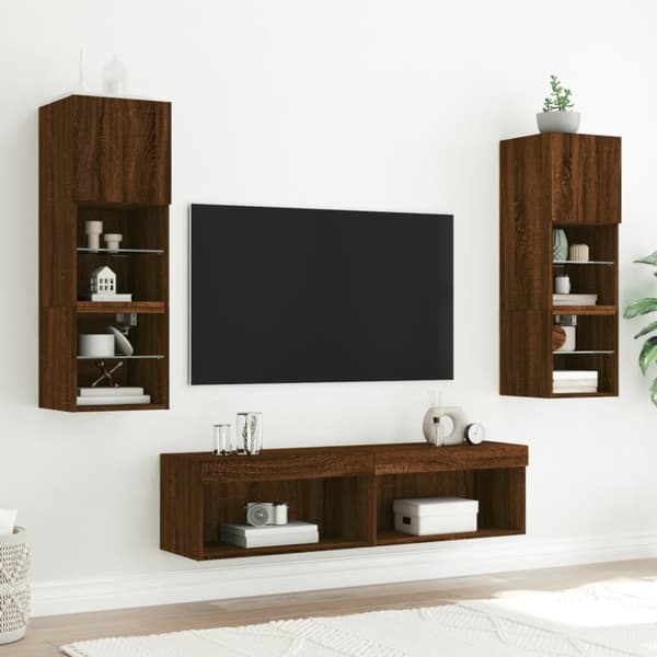 Tv-bänk med LED-belysning brun ek 60x30x30 cm