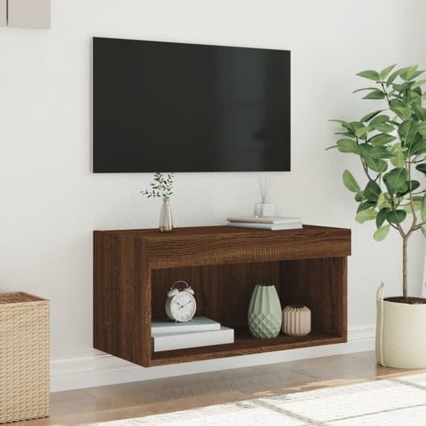 Tv-bänk med LED-belysning brun ek 60x30x30 cm