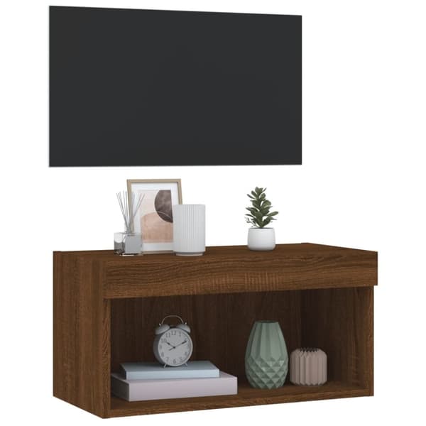 Tv-bänk med LED-belysning brun ek 60x30x30 cm