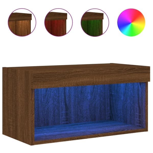 Tv-bänk med LED-belysning brun ek 60x30x30 cm