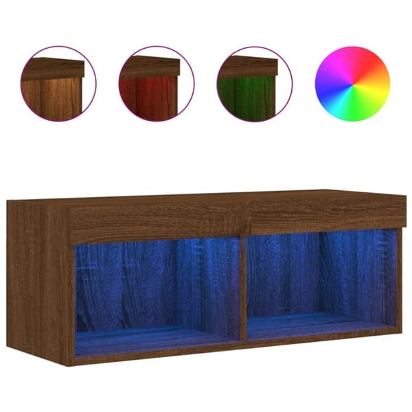 TV-taso LED-valoilla ruskea tammi 80x30x30 cm