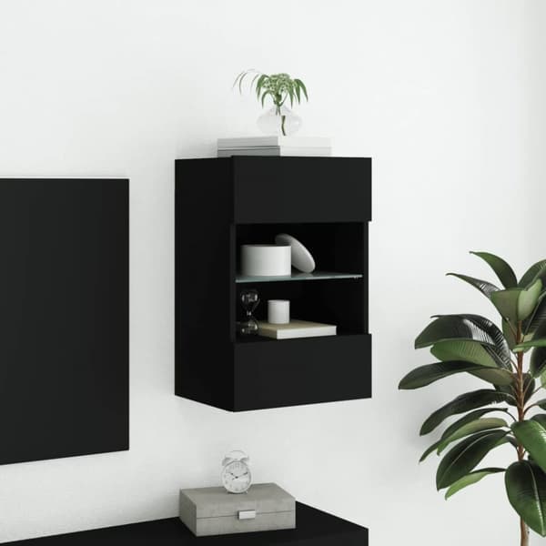 TV-seinäkaappi LED-valoilla musta 40x30x60,5 cm