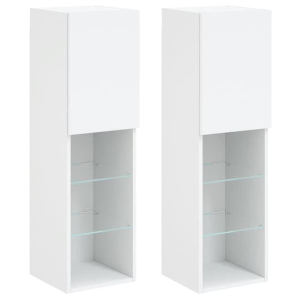 TV-bänk med LED-belysning 2 st vit 30,5x30x102 cm