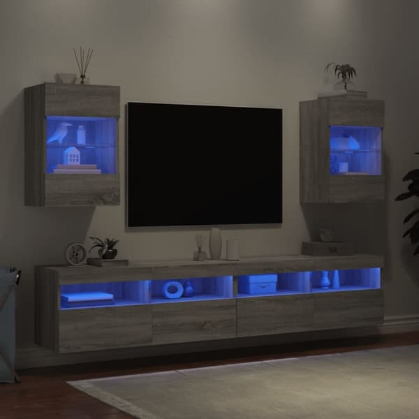væghængte tv-borde 2 stk. med LED-lys 40x30x60,5 cm grå sonoma