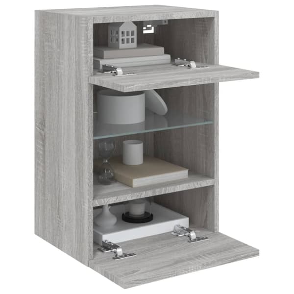 væghængte tv-borde 2 stk. med LED-lys 40x30x60,5 cm grå sonoma