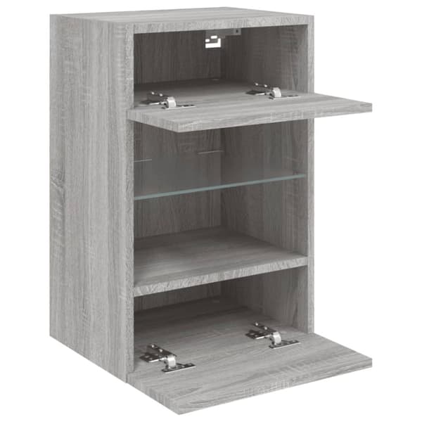væghængte tv-borde 2 stk. med LED-lys 40x30x60,5 cm grå sonoma