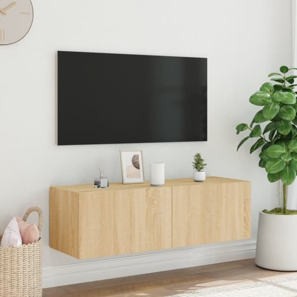 væghængt tv-bord med LED-lys 100x35x31 cmsonoma-eg