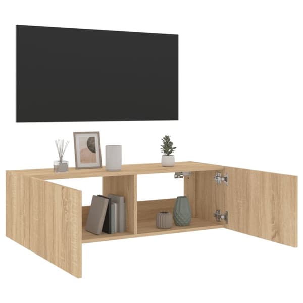 væghængt tv-bord med LED-lys 100x35x31 cmsonoma-eg