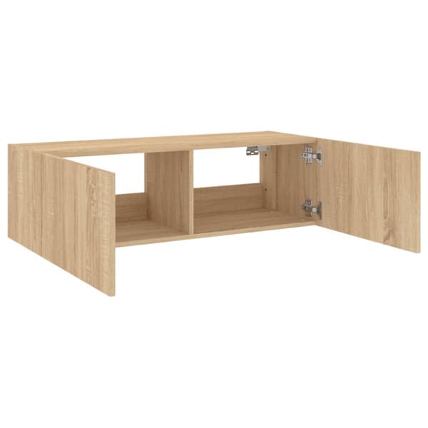væghængt tv-bord med LED-lys 100x35x31 cmsonoma-eg
