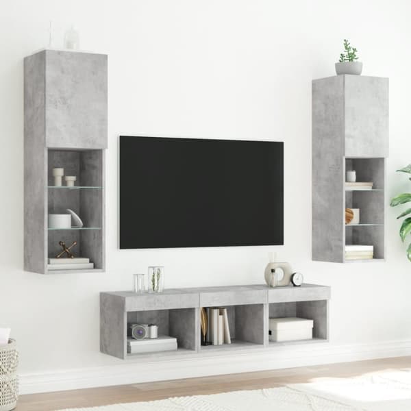 Tv-bänk 5 delar LED betonggrå konstruerat trä