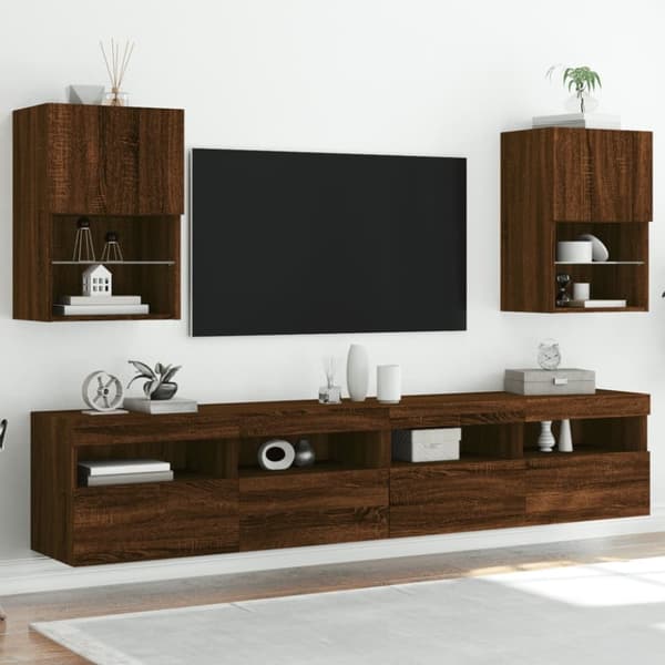 Tv-bänk med LED-belysning 2 st brun ek 40,5x30x60 cm