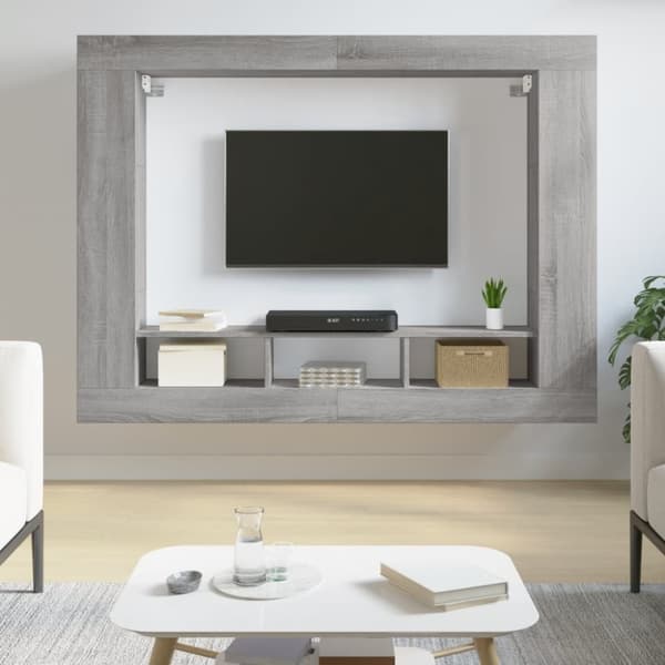 tv-møbel 152x22x113 cm konstrueret træ grå sonoma-eg