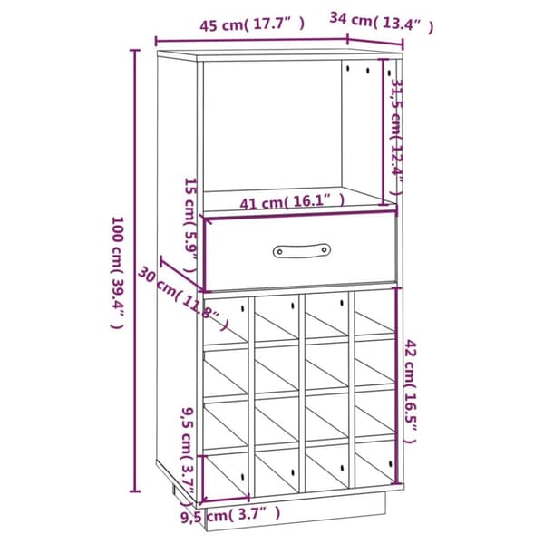 vinreol 45x34x100 cm massivt fyrretræ