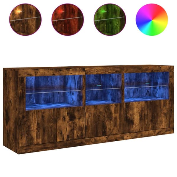 Skänk med LED-belysning rökfärgad ek 162x37x67 cm