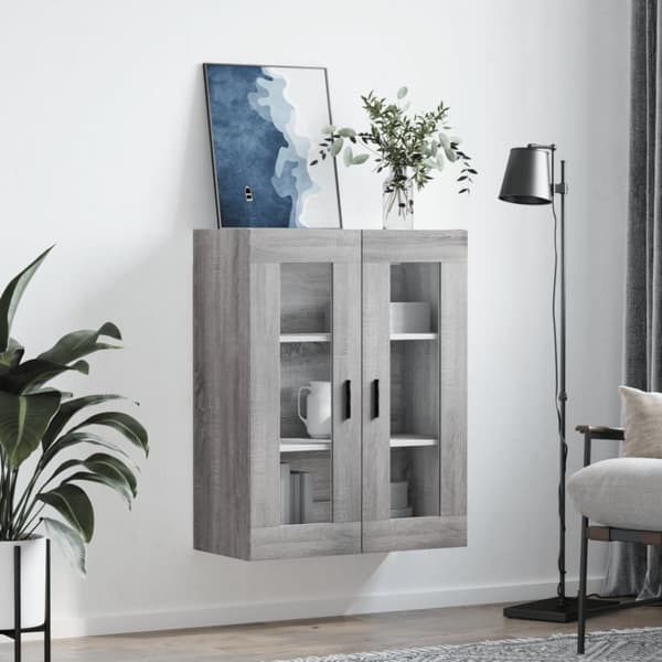 væghængt skab 69,5x34x90 cm konstrueret træ grå sonoma-eg