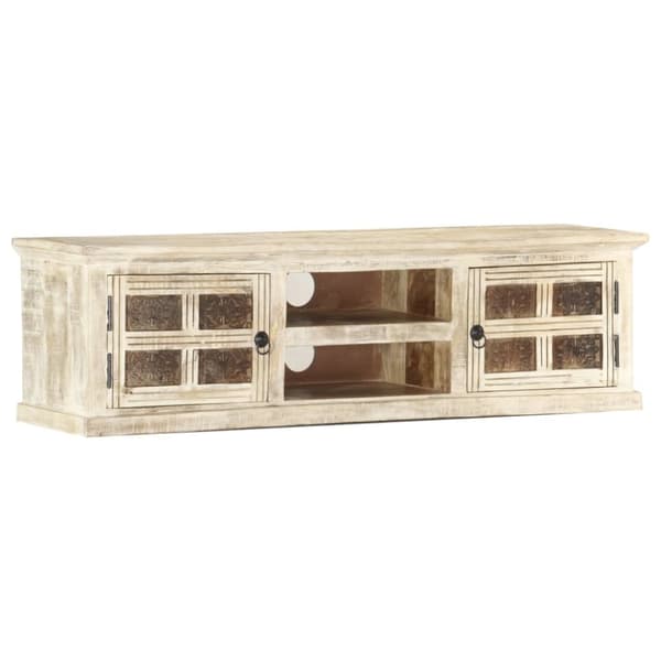 tv-skab 130x30x36 cm massivt mangotræ hvid
