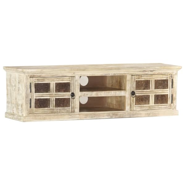 tv-skab 130x30x36 cm massivt mangotræ hvid