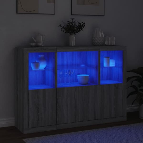 Senkit LED-valoilla 3 kpl harmaa Sonoma tekninen puu