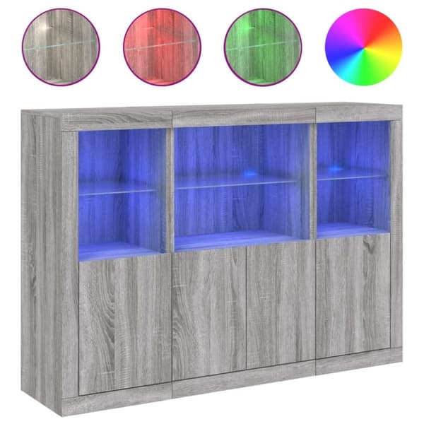 Senkit LED-valoilla 3 kpl harmaa Sonoma tekninen puu