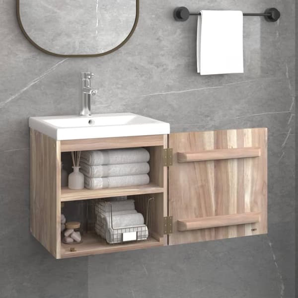væghængt badeværelsesskab 41x38x40 cm massivt teaktræ