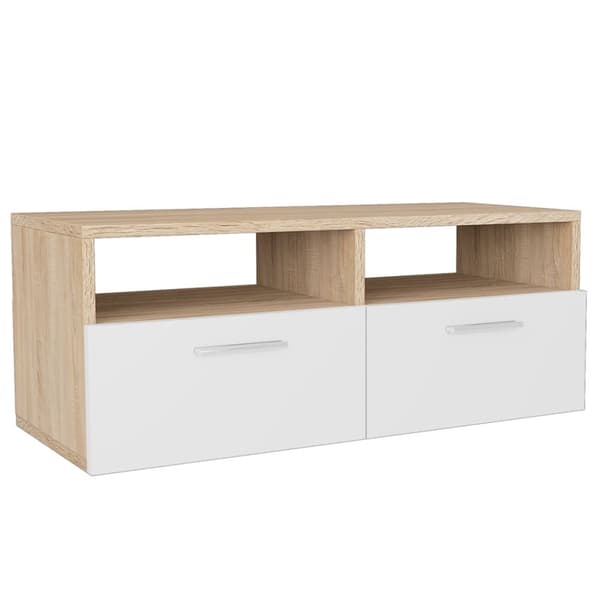 TV-taso tammi ja valkoinen 95x35x36 cm tekninen puu