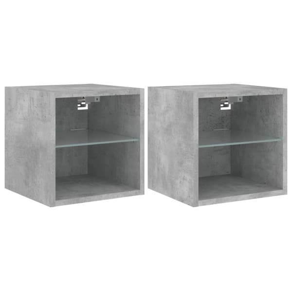 væghængte tv-borde 2 stk. med LED-lys 30x28,5x30 cm betongrå