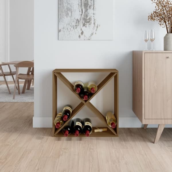 vinreol 62x25x62 cm massivt fyrretræ gyldenbrun