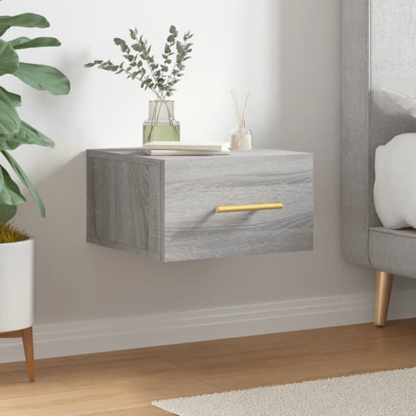 væghængt sengebord 35x35x20 cm grå sonoma-eg