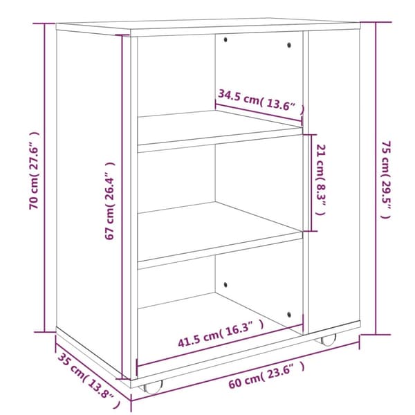 rullebord 60x35x75 cm konstrueret træ røget egetræsfarve