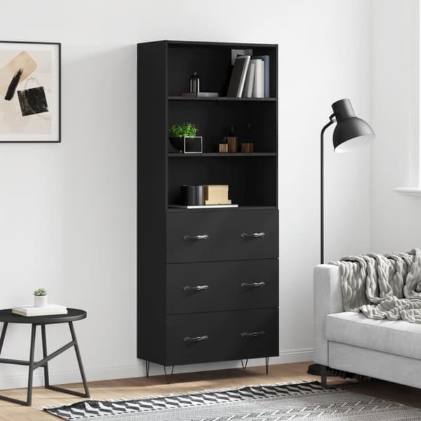 højskab 69,5x34x180 cm konstrueret træ sort
