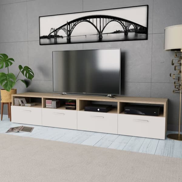 TV-bänk 2 st spånskiva 95x35x36 cm ek och vit