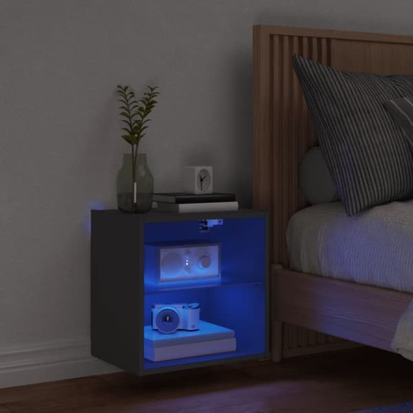Väggmonterade sängbord med LED-lampor 2 st svart