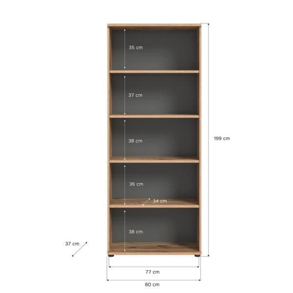 Mason kontorreol 80cm 4 hyller grå,eik dekor.