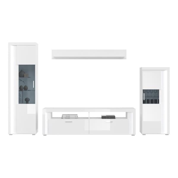 Skylight bokhylla systemet 4 delar med ljus högglans vit, vit, glas grå.