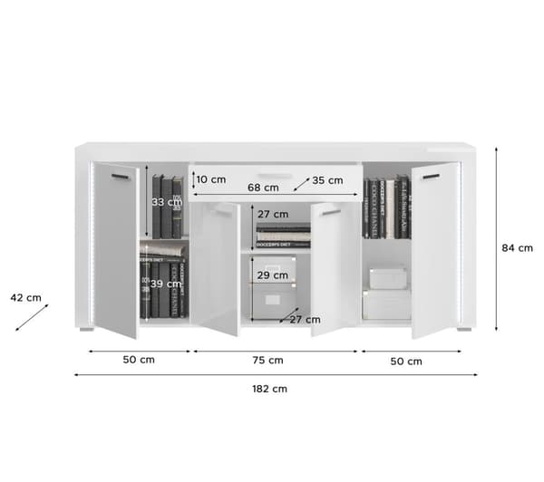 Skylight bokhylla systemet 3 delar med ljus högglans vit, vit, glas grå.
