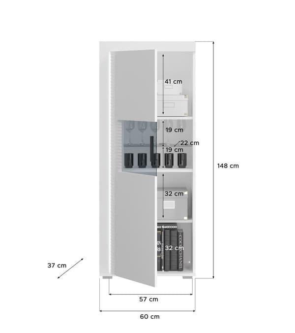 Skylight hylle system 4 deler med lys høyglans hvitt, hvit, glass grå.