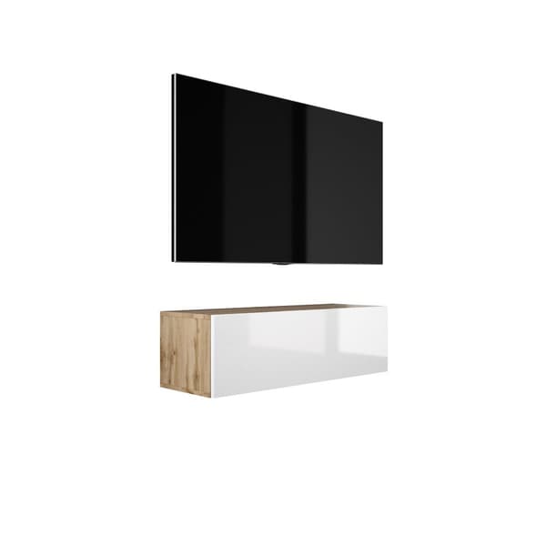Hängande TV -skåp (B: 100 cm, H: 34 cm, T: 32 cm), Wotan Ek & Vit Högglans