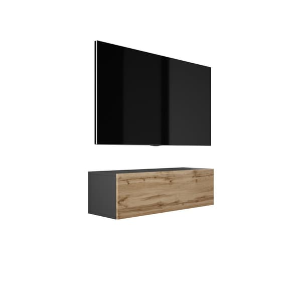 Ripustan TV -kaappi (B: 100 cm, H: 34 cm, T: 32 cm) Black & Wotan Oakissa