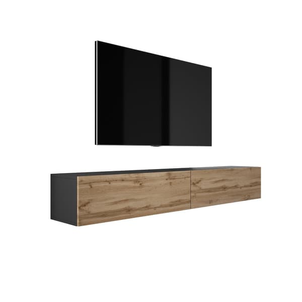 Hængende tv -kabinet (B: 200 cm, H: 34 cm, T: 32 cm) i Black & Wotan Oak
