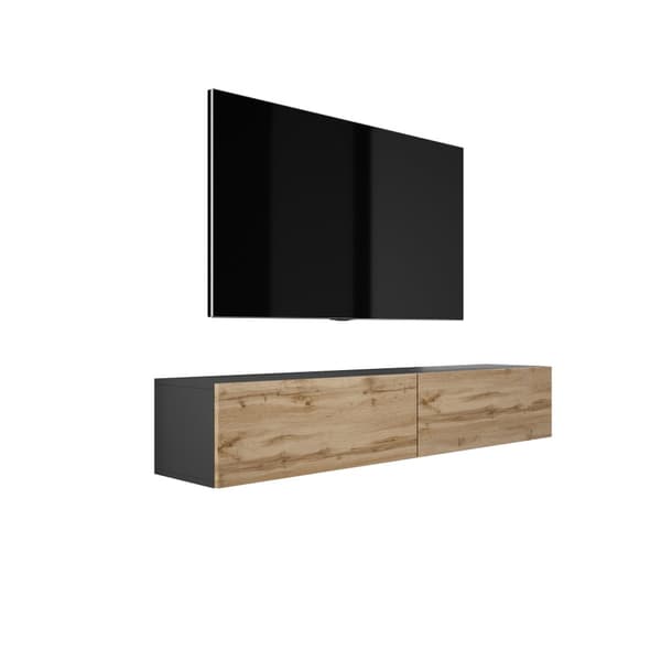 Hængende tv -kabinet (B: 170 cm, H: 34 cm, T: 32 cm) i Black & Wotan Oak