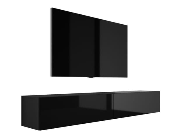 Ripusta TV -kaappi, A: B: 2 x 100 cm, H: 34 cm, T: 32 cm musta matta/musta kiilto