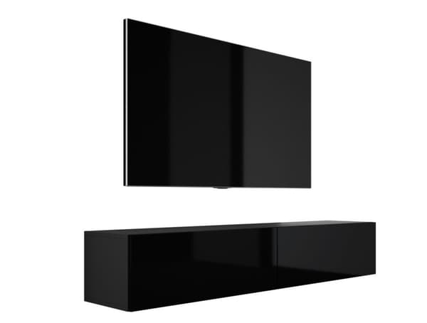 Hanging TV -kaappi, A: B: 170 cm, H: 34 cm, T: 32 cm Musta Matt/Black Gloss