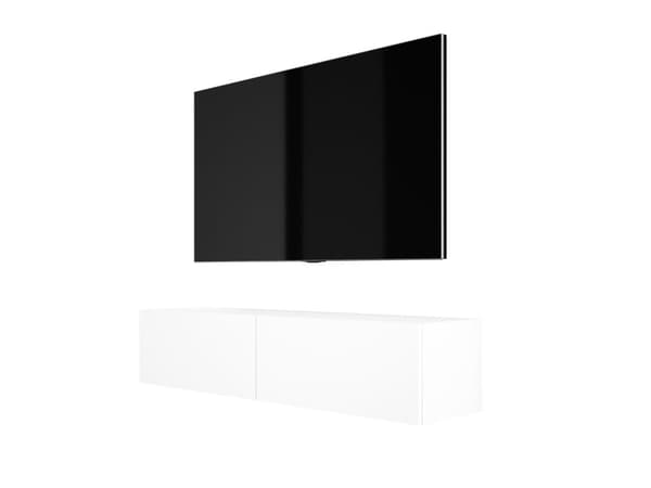 Ripustan TV -kaappi (B: 140 cm, H: 34 cm, T: 32 cm) valkoisella matella