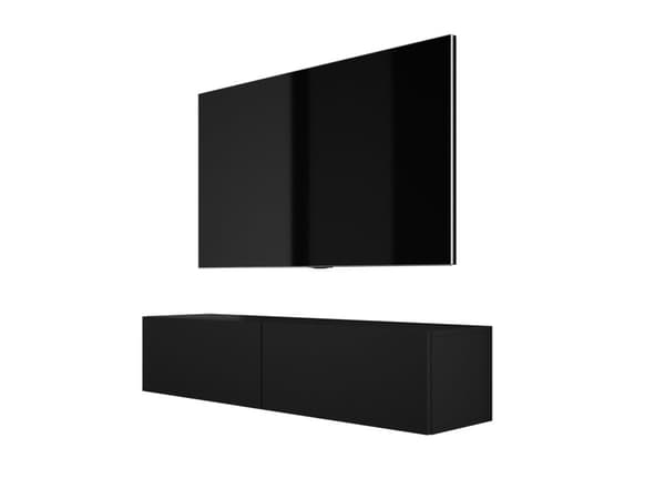 Hängande TV -skåp (B: 140 cm, h: 34 cm, t: 32 cm) i svart matt