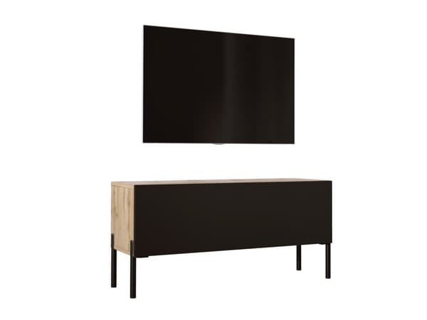 TV -skab i Wotan Oak/Black Matt med ben i sort, A: B: 100 cm, H: 52 cm, T: 32 cm