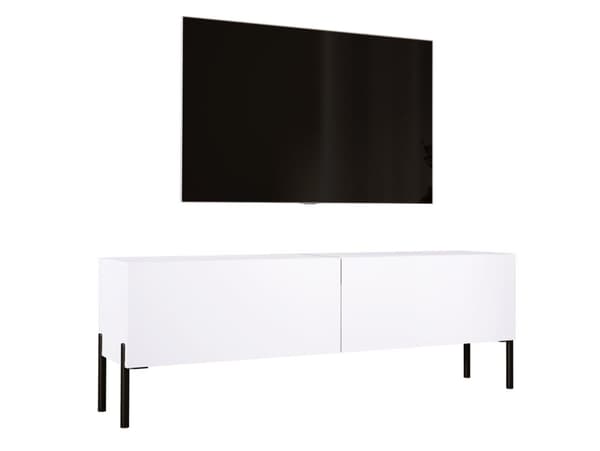 TV -skåp i vitt matt med ben i svart, A: B: 140 cm, h: 52 cm, t: 32 cm