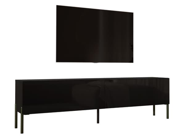 TV -skåp i svart matt/svart glansig med ben i svart, A: B: 170 cm, h: 52 cm, t: 32 cm