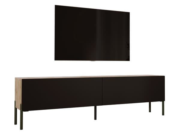 TV -skåp i Wotan Oak/Black Matt med benen i svart, A: B: 170 cm, H: 52 cm, T: 32 cm