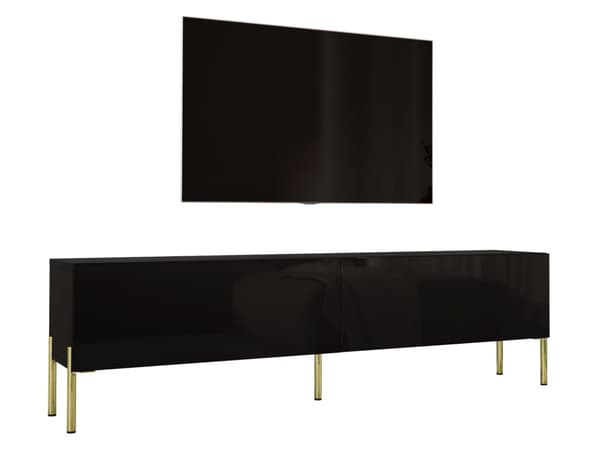 TV -skåp i svart matt med ben i guld, A: B: 170 cm, h: 52 cm, t: 32 cm